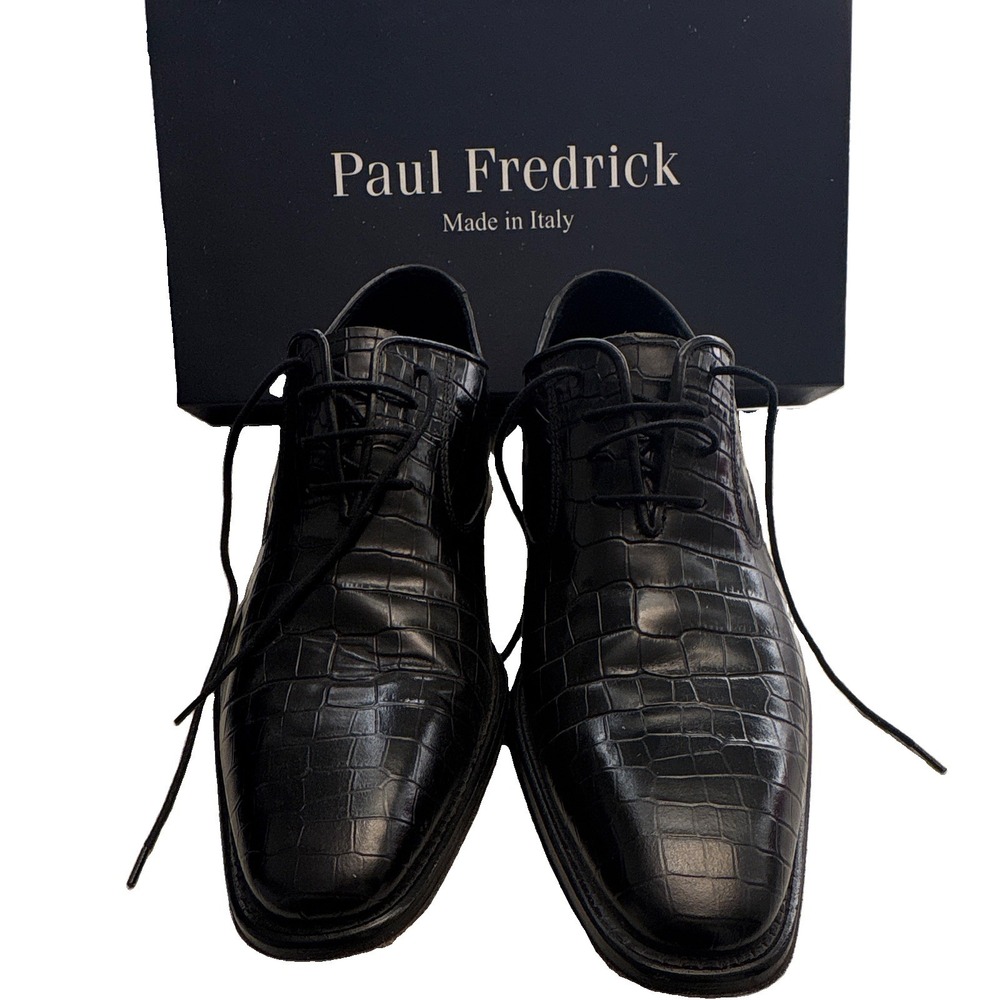Paul Fredrick Men's Black Croc Embossed Leather Oxford Dress Shoes 9M FPK102D